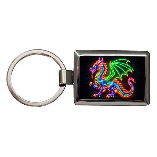 Neon European Dragon Rectangle Metal Keychain