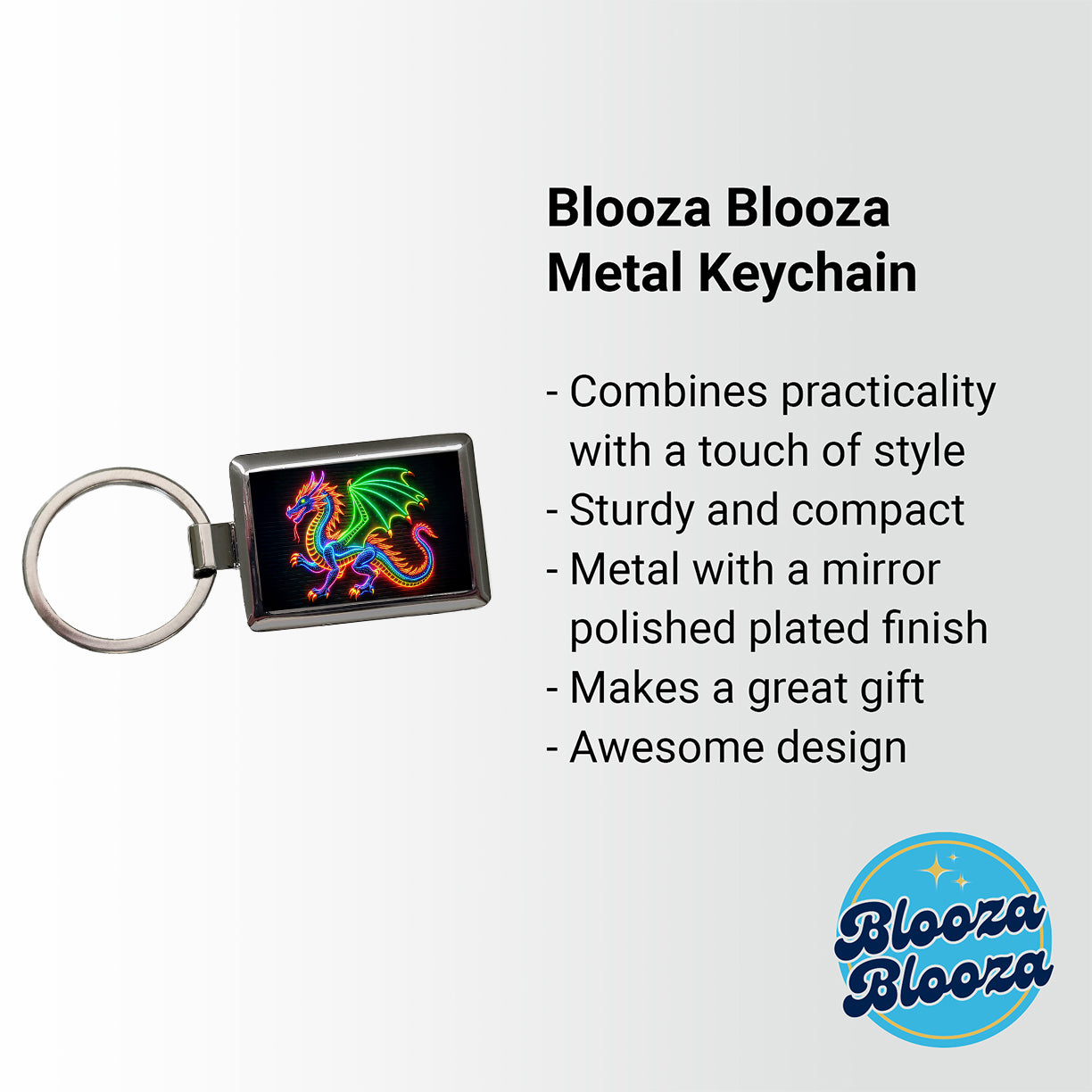 Neon European Dragon Rectangle Metal Keychain