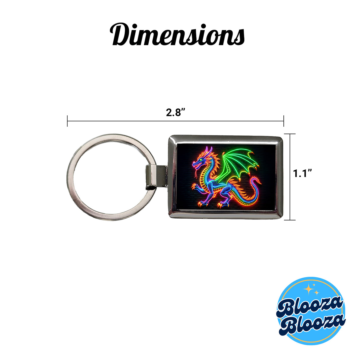 Neon European Dragon Rectangle Metal Keychain