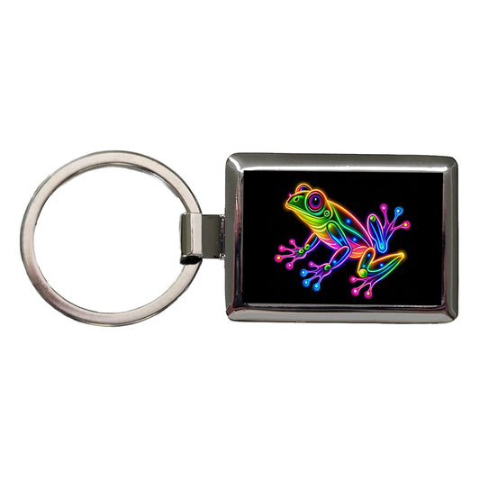 Neon Frog Rectangle Metal Keychain