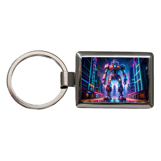 Neon Giant Sci-fi Robot Rectangle Metal Keychain