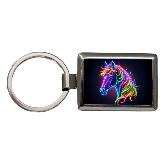 Neon Horse Head Rectangle Metal Keychain