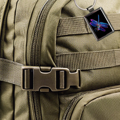 Neon Purple Blue Dragonfly Rectangle Metal Keychain