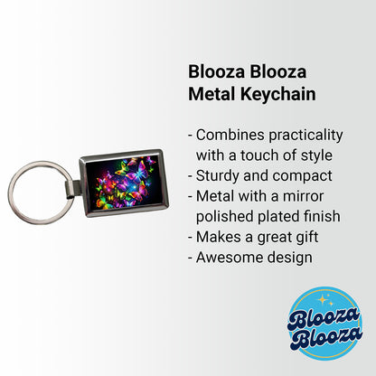 Neon Rainbow Butterflies Rectangle Metal Keychain
