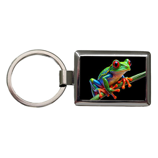 Neon Red-Eyed Tree Frog Rectangle Metal Keychain