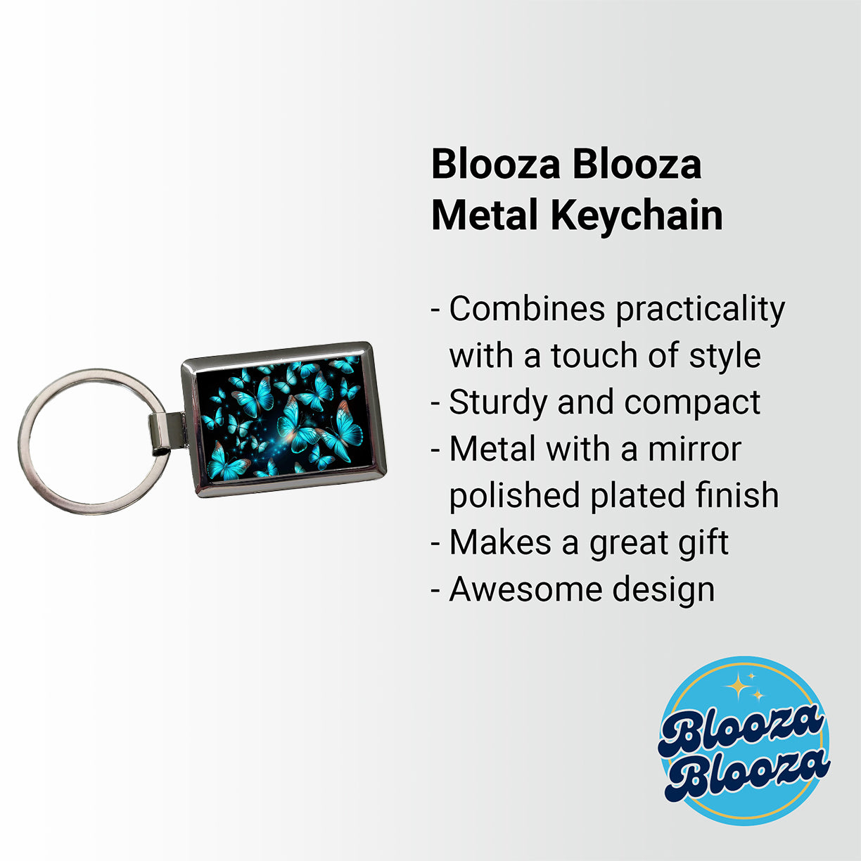 Neon Teal Blue Butterflies Rectangle Metal Keychain