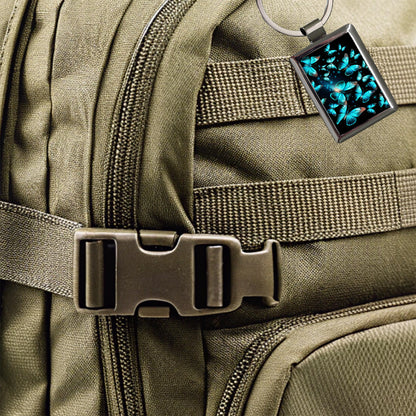 Neon Teal Blue Butterflies Rectangle Metal Keychain