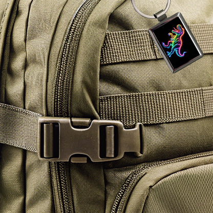 Neon T-Rex Dinosaur Rectangle Metal Keychain