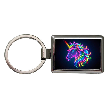 Neon Unicorn Head Fantasy Rectangle Metal Keychain