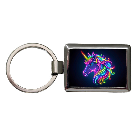 Neon Unicorn Head Fantasy Rectangle Metal Keychain