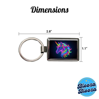 Neon Unicorn Head Fantasy Rectangle Metal Keychain