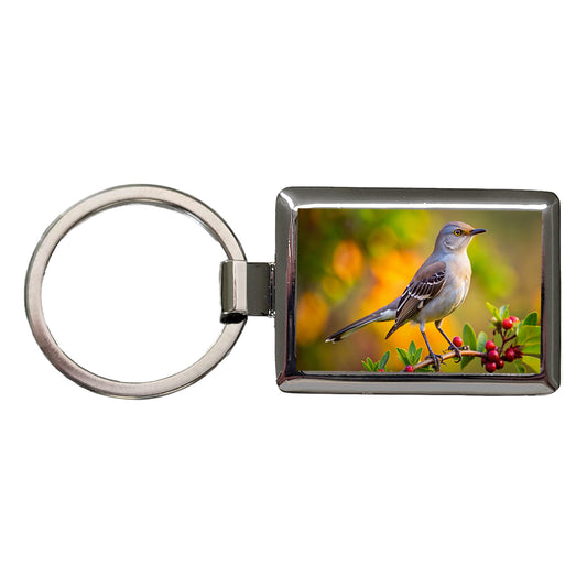 Northern Mockingbird Backyard Bird Rectangle Metal Keychain