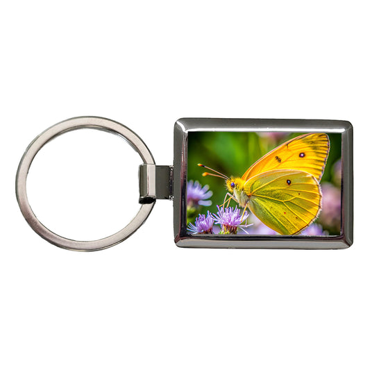 Orange Sulphur Butterfly Rectangle Metal Keychain