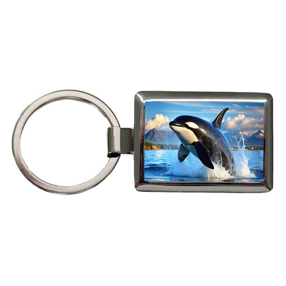 Orca Killer Whale Jumping Rectangle Metal Keychain