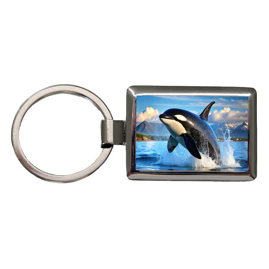 Orca Killer Whale Jumping Rectangle Metal Keychain