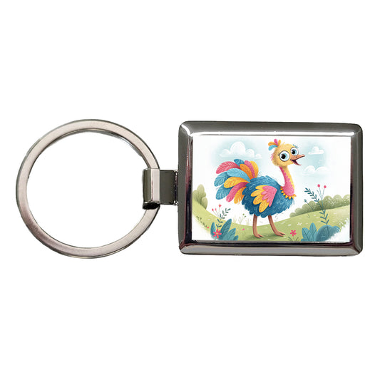 Ostrich Children's Illustration Style Rectangle Metal Keychain