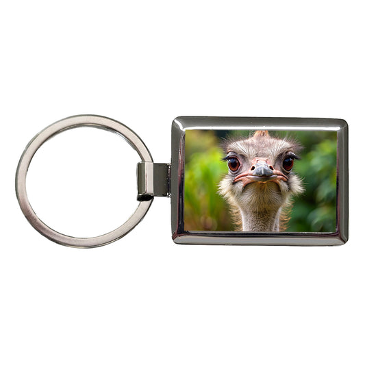 Ostrich Rectangle Metal Keychain