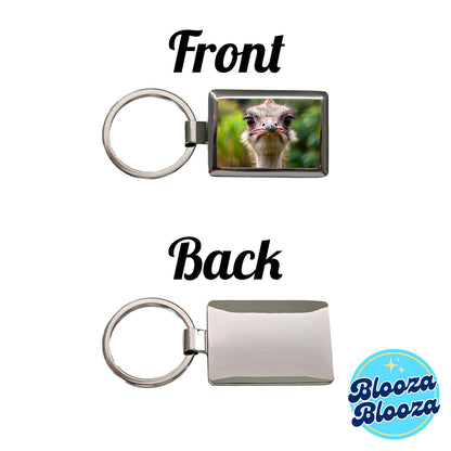 Ostrich Rectangle Metal Keychain