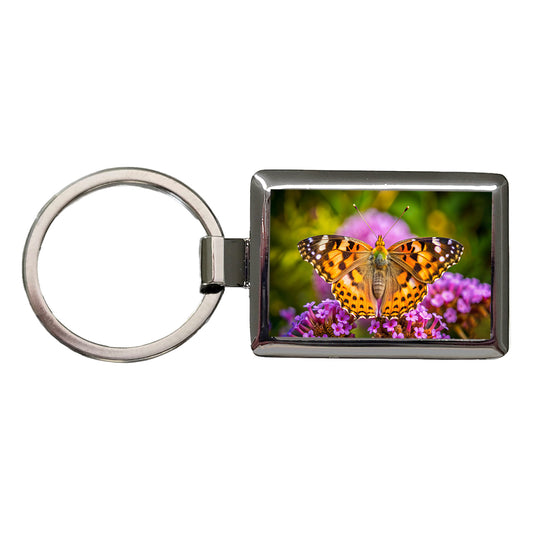 Painted Lady Butterfly Rectangle Metal Keychain