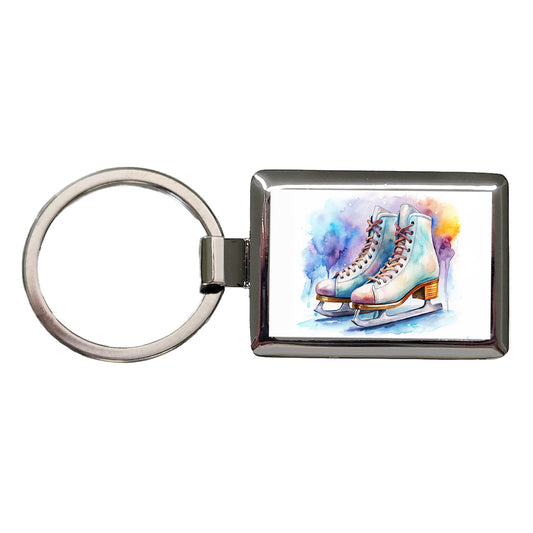 Pair Of Figure Skates Watercolor Rectangle Metal Keychain
