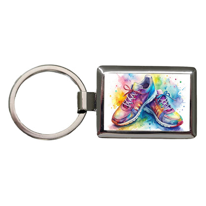 Pair Of Running Shoes Watercolor Rectangle Metal Keychain