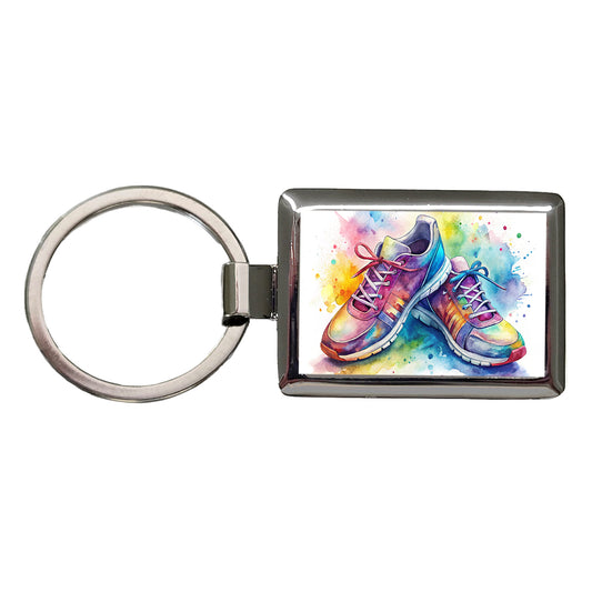 Pair Of Running Shoes Watercolor Rectangle Metal Keychain