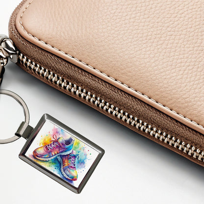 Pair Of Running Shoes Watercolor Rectangle Metal Keychain