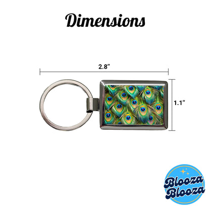 Peacock Feathers Pattern Rectangle Metal Keychain
