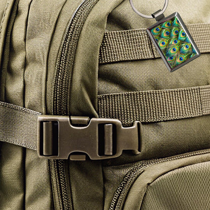 Peacock Feathers Pattern Rectangle Metal Keychain