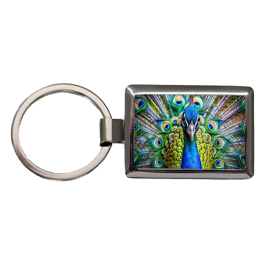 Peacock Rectangle Metal Keychain
