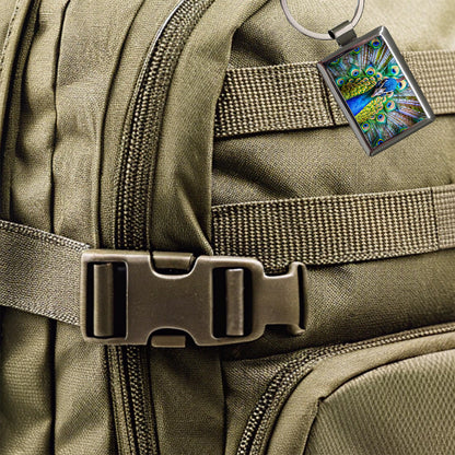 Peacock Rectangle Metal Keychain