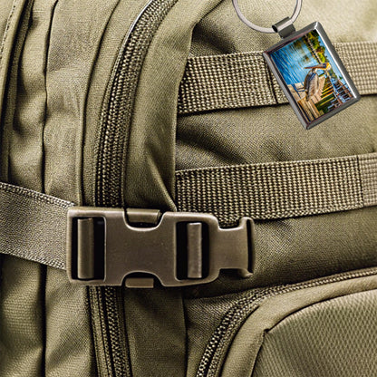 Pelican On Dock Rectangle Metal Keychain