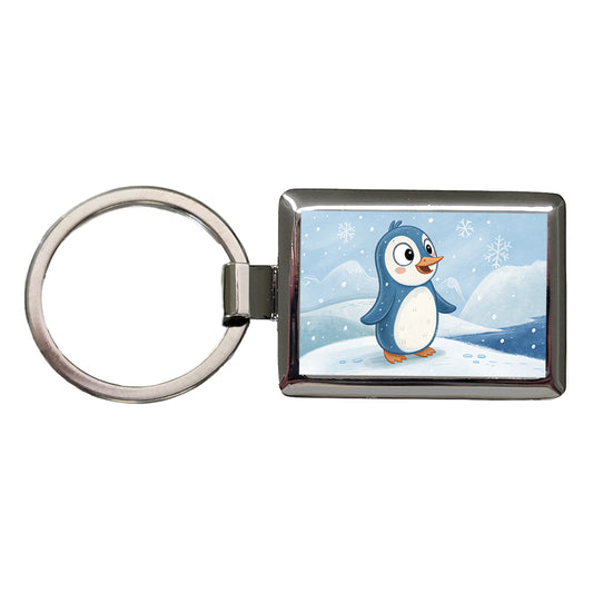 Penguin Children's Illustration Style Rectangle Metal Keychain