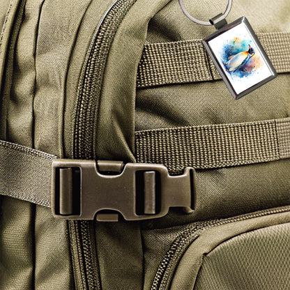 Penguin Watercolor Rectangle Metal Keychain