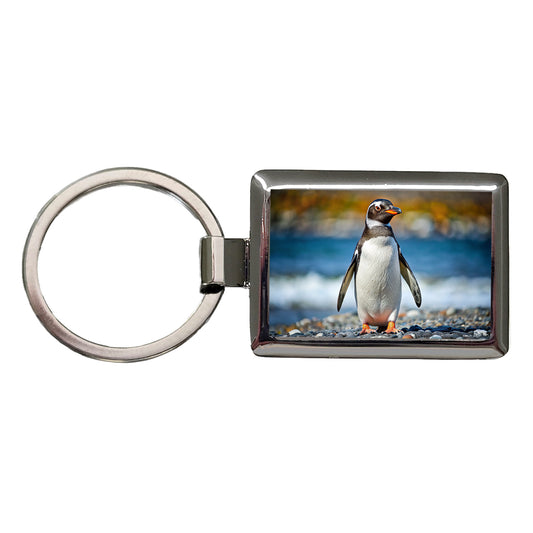 Penguin Rectangle Metal Keychain