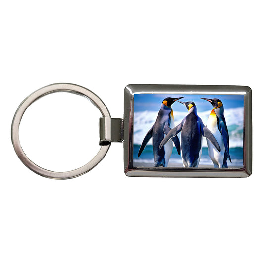 Penguins Rectangle Metal Keychain