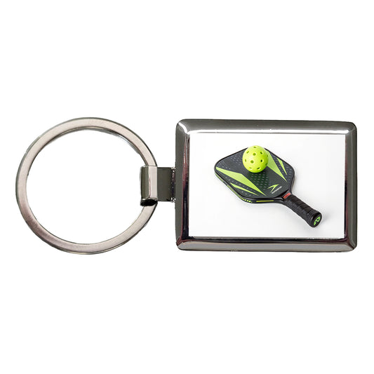 Pickleball Paddle and Ball Rectangle Metal Keychain
