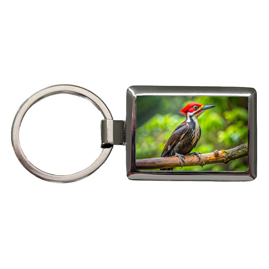 Pileated Woodpecker Backyard Bird Rectangle Metal Keychain