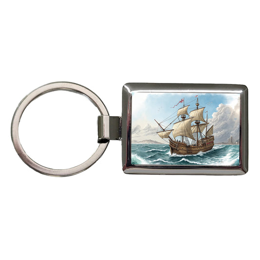 Pilgrim Mayflower 1620 Voyage Rectangle Metal Keychain