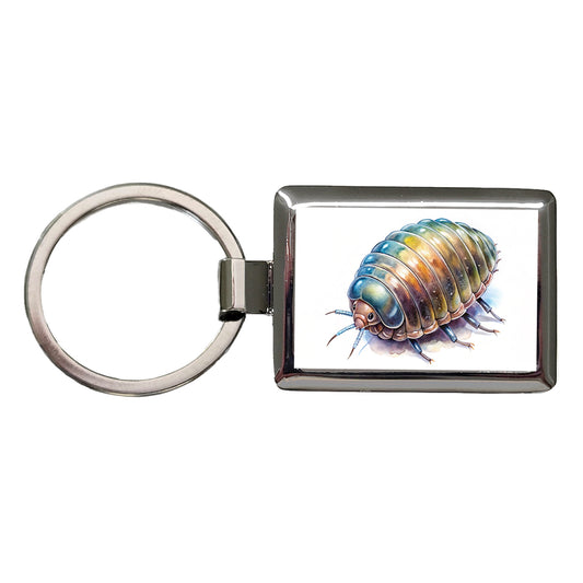Pill Bug Watercolor Rectangle Metal Keychain