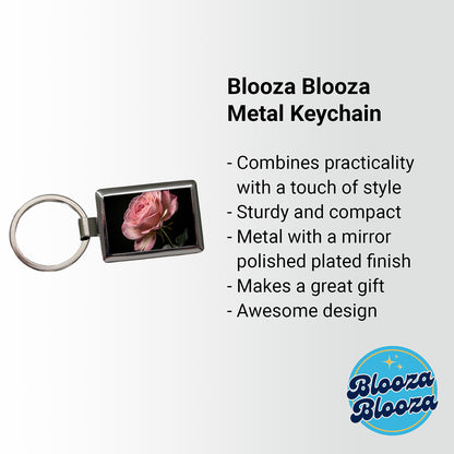 Pink Rose Rectangle Metal Keychain