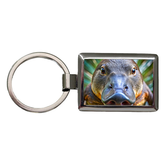 Platypus Face Rectangle Metal Keychain