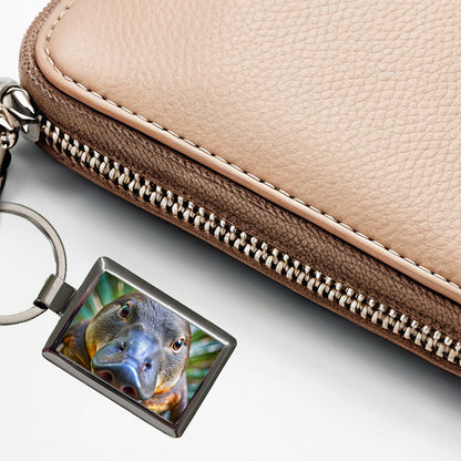 Platypus Face Rectangle Metal Keychain