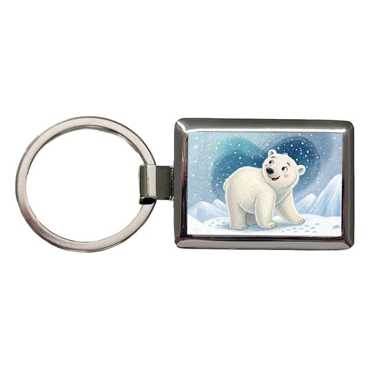 Polar Bear Children's Illustration Style Rectangle Metal Keychain