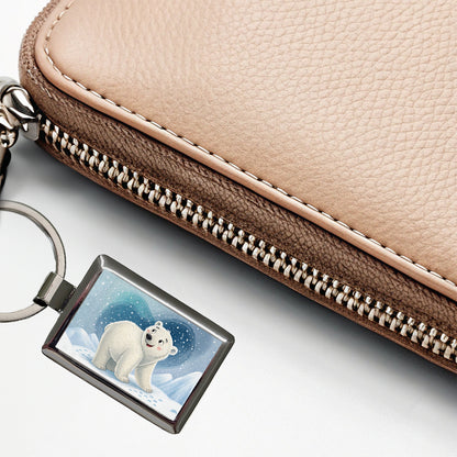 Polar Bear Children's Illustration Style Rectangle Metal Keychain