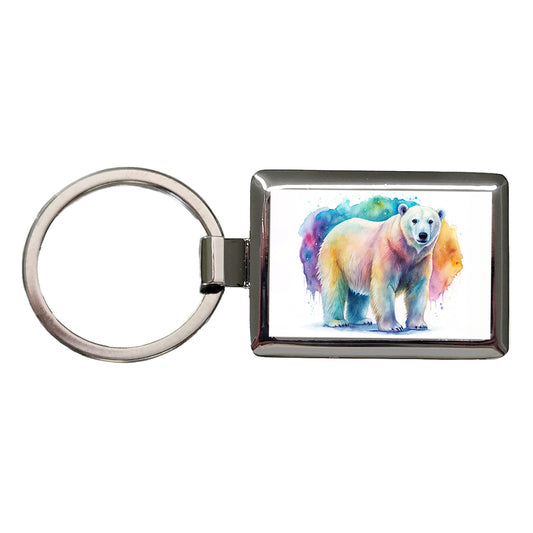 Polar Bear Watercolor Rectangle Metal Keychain