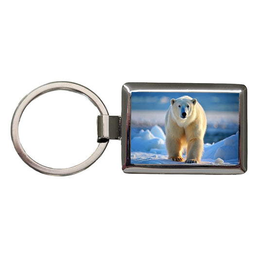 Polar Bear Rectangle Metal Keychain