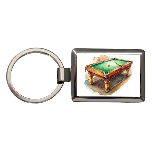 Pool Billiards Table Watercolor Rectangle Metal Keychain