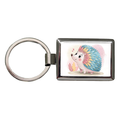 Porcupine Children's Illustration Style Rectangle Metal Keychain