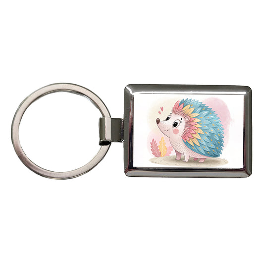 Porcupine Children's Illustration Style Rectangle Metal Keychain